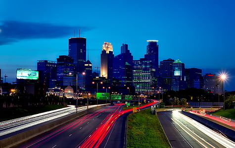 Minneapolis, Minnesota, város, városi, épületek, utca-és városrészlet, Skyline