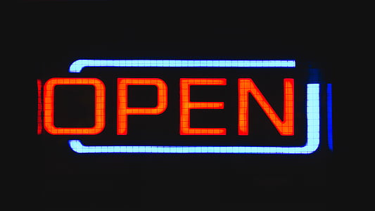 open, led, signage, illuminated, neon, glowing, open sign