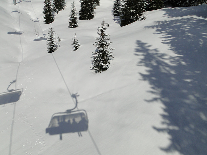 Ski lift, bayangan, kursi gantung, olahraga musim dingin, musim dingin, Alpine, mengangkat