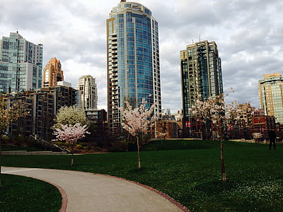 Vancouver, město, Architektura, Kanada, nábřeží, mrakodrap, Panoráma města