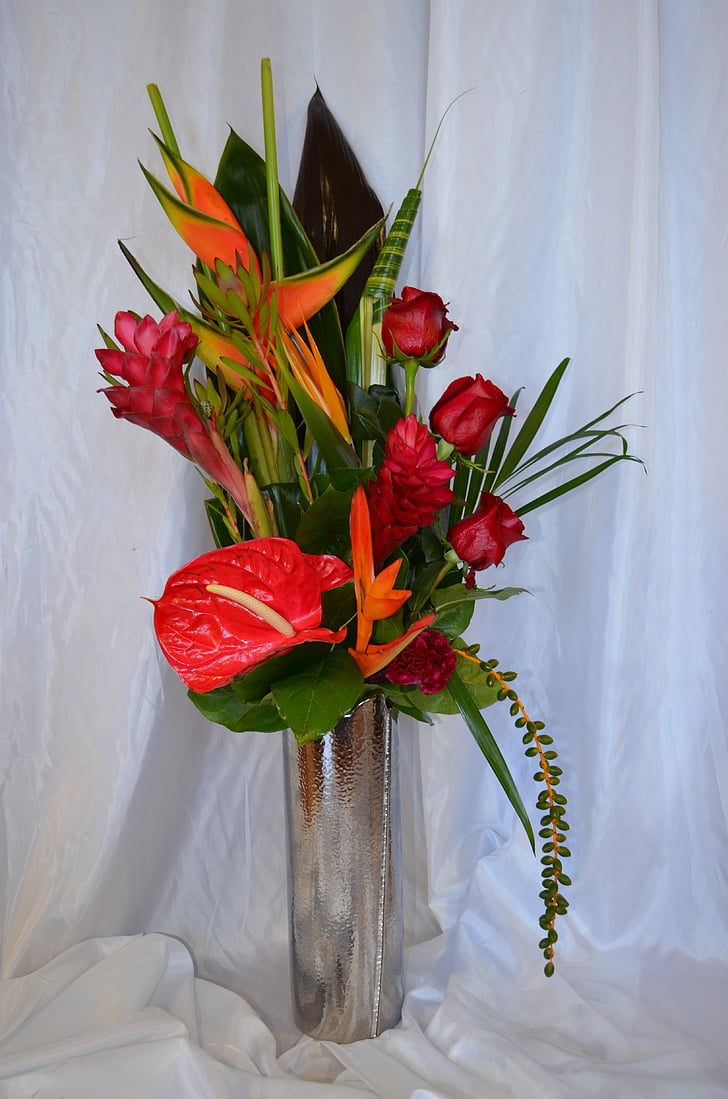 tropical, flowers, ginger, vase, still life, bouquet, romance