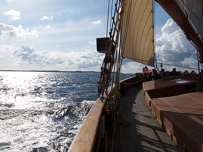 vitorlás, tenger, Solar, vitorlás hajó, a stockholmi szigetvilág, kék ég, csónak