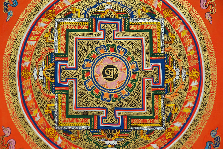 Mandala, Tibet, Nepal, munk, dekorasjon, floral mønster, innfødt kultur