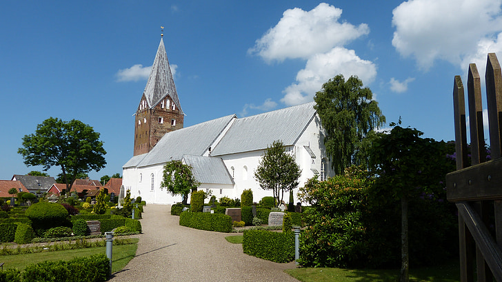 moegeltondern, church, cemetery, architecture, steeple, building, religion