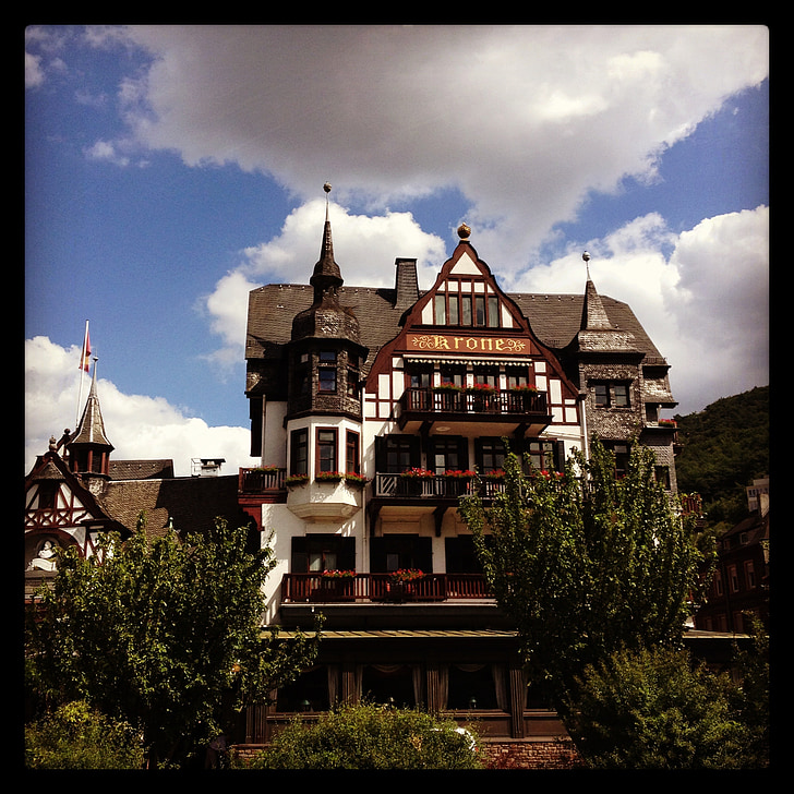 assmanshausen, Hotel, coroa, velho, Historicamente, Reno, Rheingau