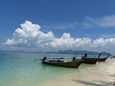 barcos, poda de playa, Krabi, Tailandia, camino barco largo