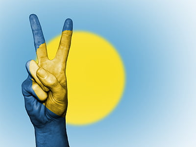 Palau, fred, hånd, nasjon, bakgrunn, banner, farger