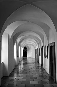 corridor, doors, light, architecture, pointed arch, gang, cold