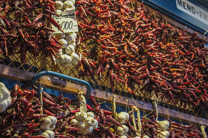 chili, cesnak, trhu, Maďarsko, Budapešť, jesť, Sharp