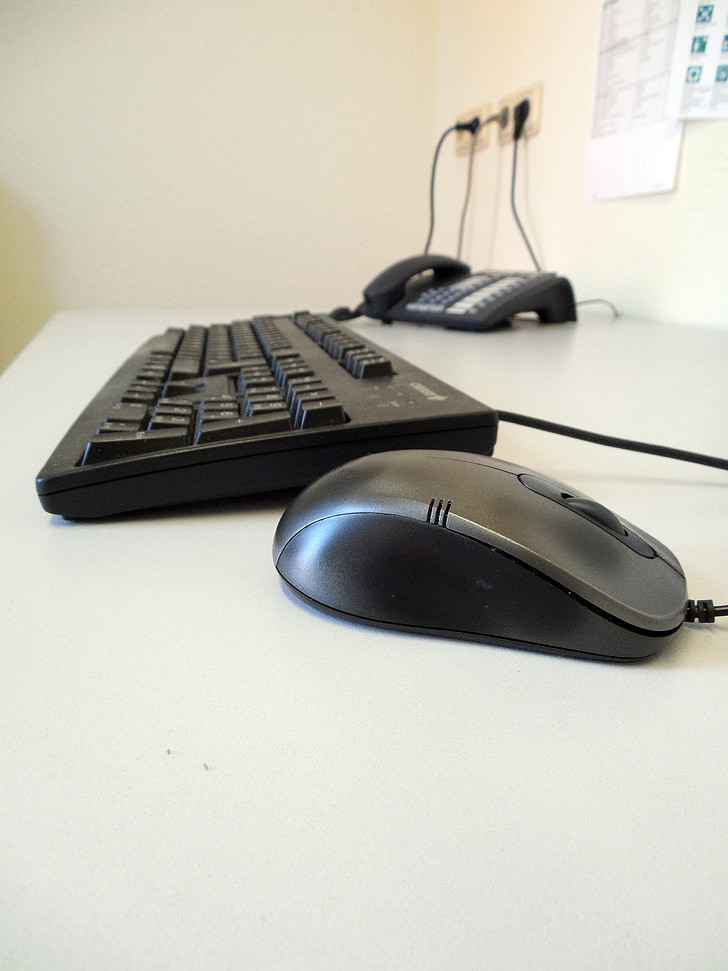 клавіатура, миші, телефон, стіл, робоче місце, робота, офіс