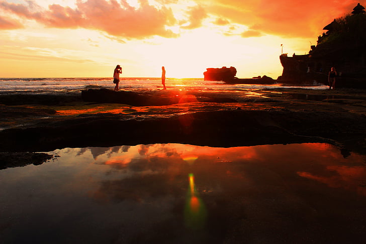 beach, clouds, nature, people, shore, sky, sunrise