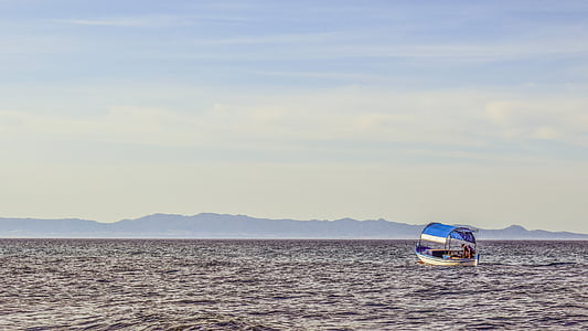рибарска лодка, море, хоризонт, декори, град Капарис, област, Кипър