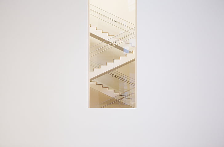 staircase, stairwell, window frame, white, wall, steps, up