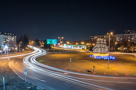 noche, tráfico, Bulgaria, Burgas, ciudad, carretera, urbana