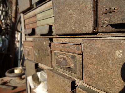 drawers, old, rusted, tool, container, box, handle