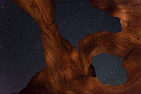夜の空, 二重アーチ, 砂岩, 風景, アーチーズ国立公園, ユタ州, アメリカ