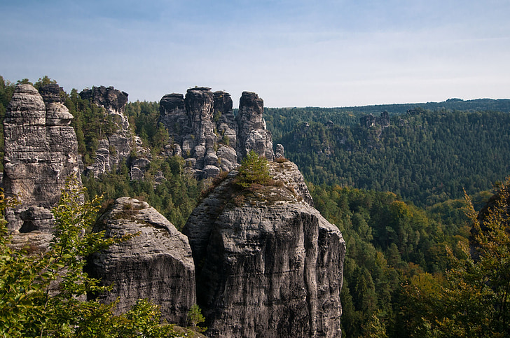 pegunungan batu pasir Elbe, Saxon Swiss, panggung batu, Rathen, Bastei, Gunung, pegunungan