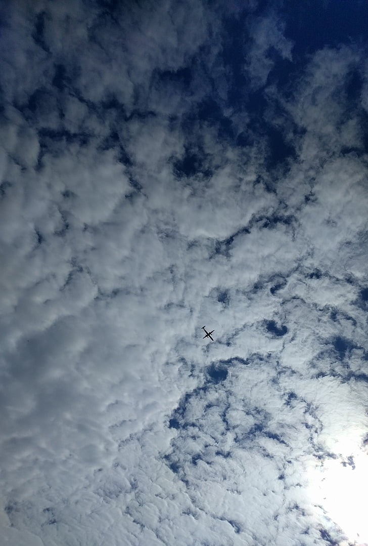 Himmel, Wolken, Flugzeug, Dash 8, in die Sonne, Natur, Blau