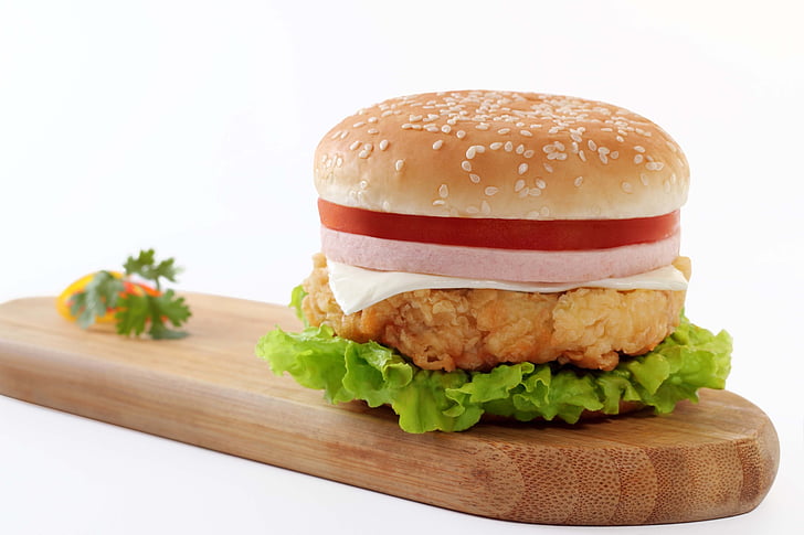 Burger, kyckling sandwich, snabbmat, mat, hamburgare, skräpmat, måltid