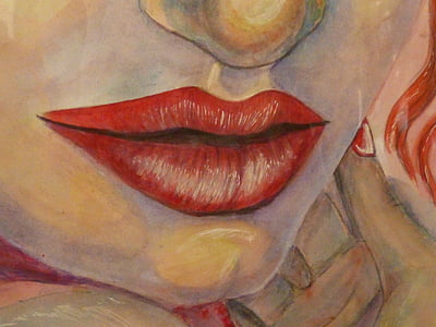 painting, lips, drawing, human, art, face, woman
