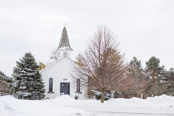 Église, hiver, pittoresque chapelle, pittoresque, neige, froid - température, blanc