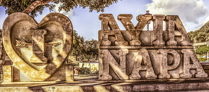 i love ayia napa, sculpture, sightseeing, square, landmark, tourism, attraction