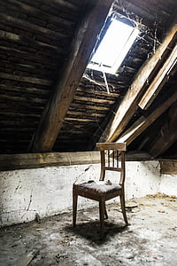 window, chair, attic, home, old, old house, building