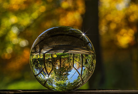 sklenená guľa, lopta, sklo, krištáľová guľa, obrázok zemegule, zrkadlenie, o