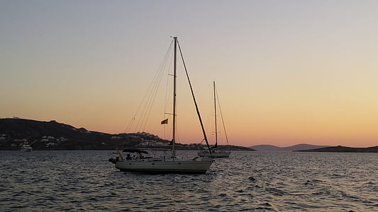 seilbåt, båt, sjøen, solnedgangen