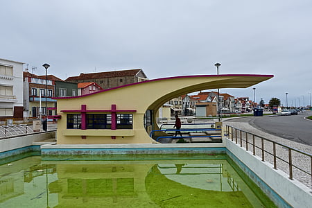 Autobusna stanica, Costa nova, arhitektura, moderne, javnim, zgrada, zaobljenim krovom