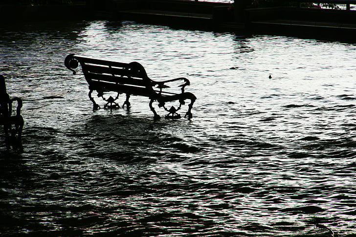 poplav, sedež, stol, klopi, vode, poplave, nevarnost