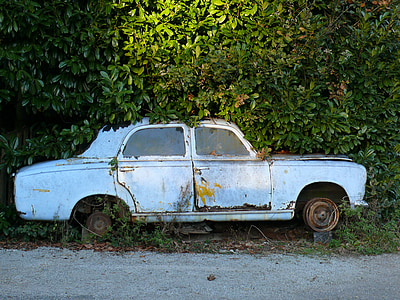 old car, casse auto, 403 peugeot, road, vehicle, automobile, unusual