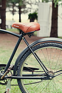 selektiv, fokus, Foto, svart, cykel, brun, läder