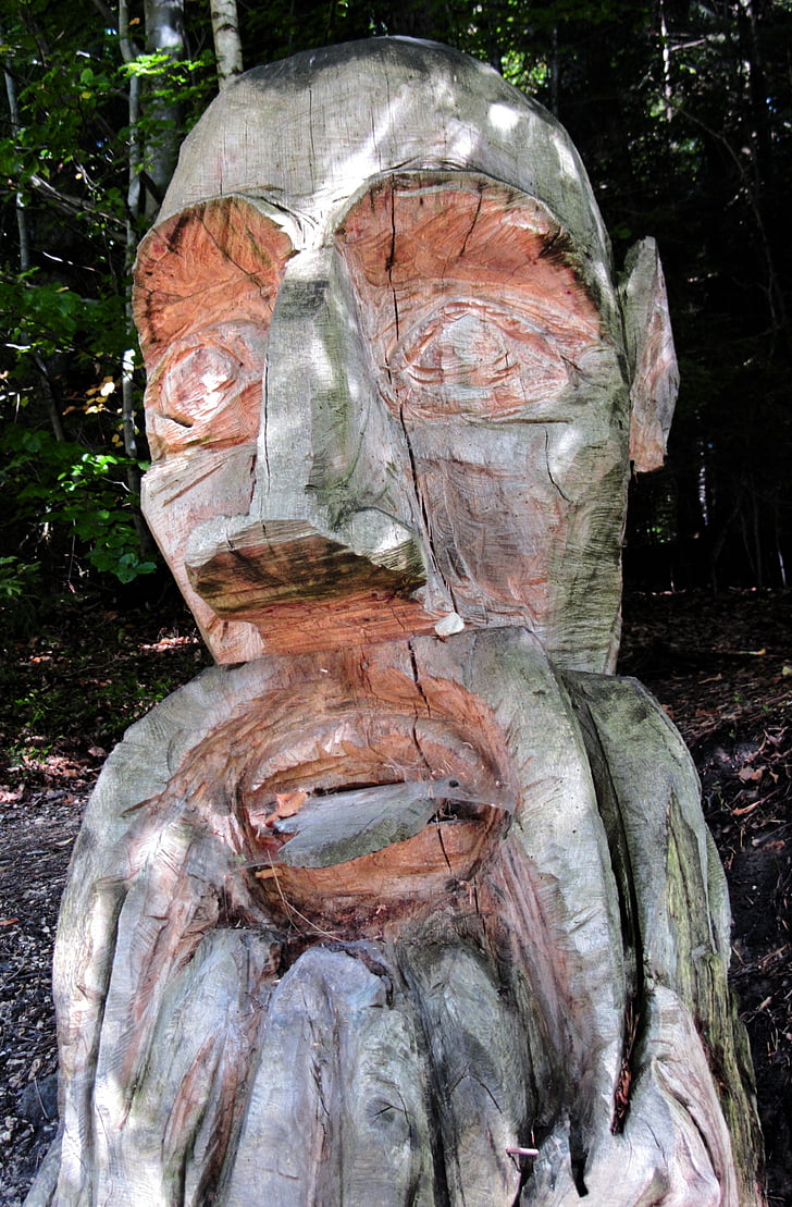 skulptur, trä, carving, träsnideri, ansikte, handgjorda, uttryck