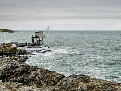 Pornic, sima lepényhal, tenger, Bretagne-i, oldalán, Horizon