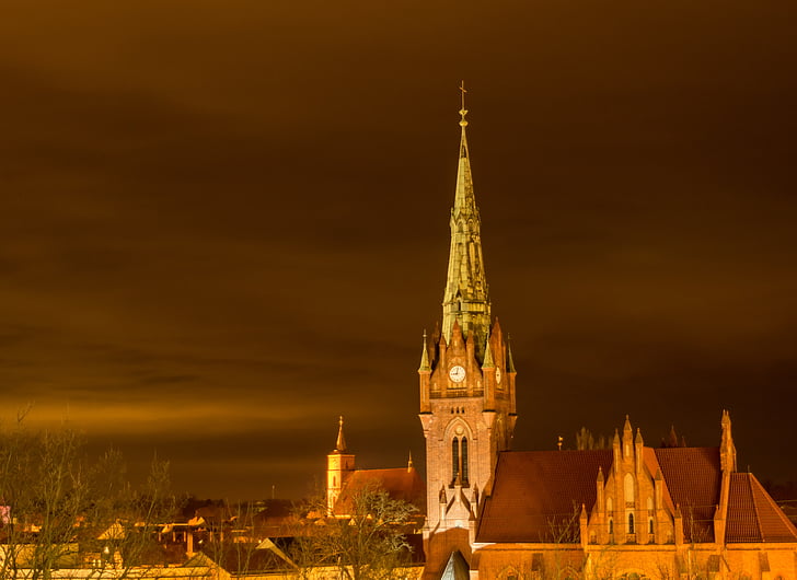 Igreja, arquitetura, Jesus kreutz, Igreja de St. mary, à noite, Bernau, Berlim