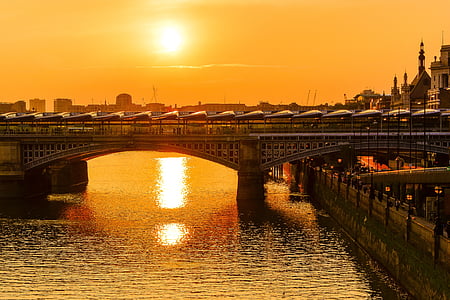 Londres, pont, coucher de soleil, ville, l’Angleterre, bâtiment, point de repère