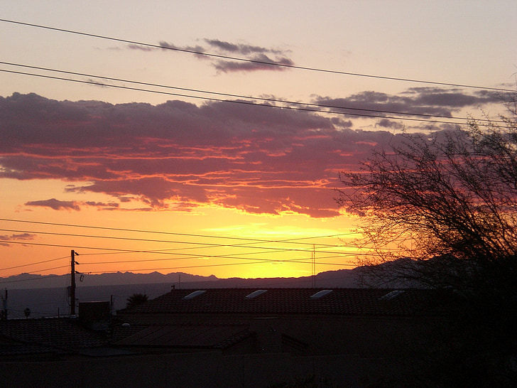 Arizona, zachód słońca, chmury, Natura, Zmierzch, Słońce, niebo