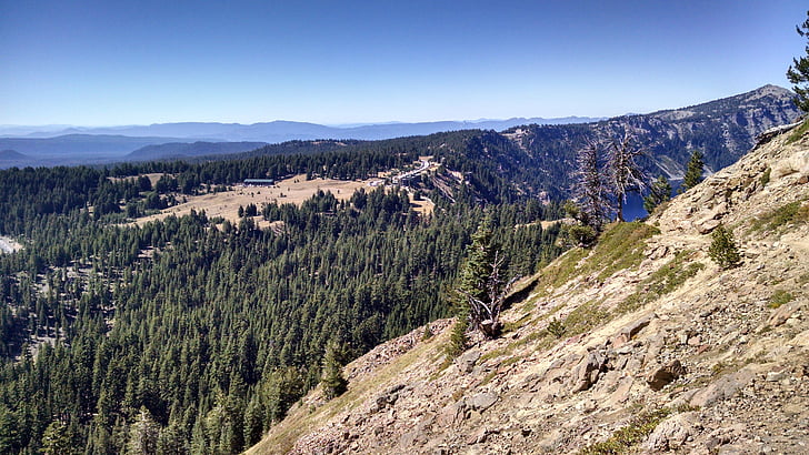 Hồ miệng núi lửa, Oregon, vườn quốc gia, màu xanh, Thiên nhiên, bầu trời, dãy núi