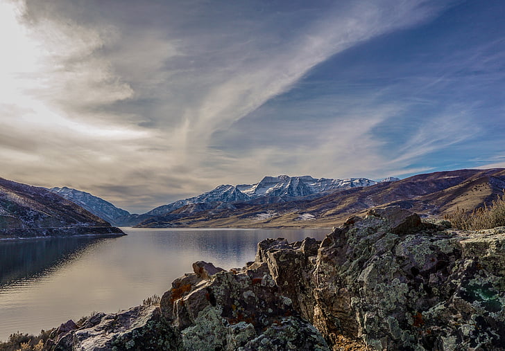 body, water, rocky, mountains, day, time, lake