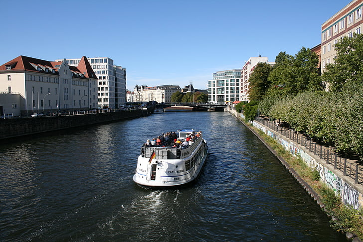 Berlin, čoln, poletje, Navtična plovila, urbano prizorišče, Evropi, arhitektura