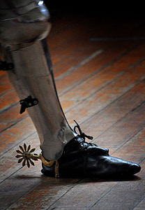 medieval, cavaler, pantofi, picior, pinten, din lemn, podea