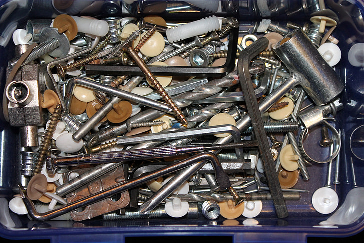 boîte à outils, vis, tournevis, outil, artisans, Perceuse, bric à brac