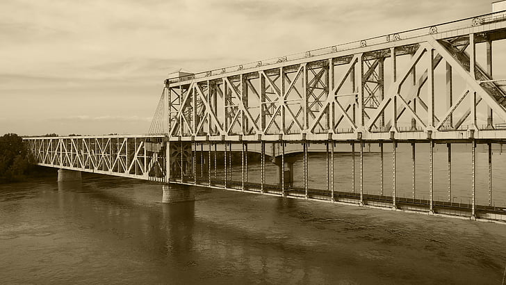 Ponte, fiume, fiume del Missouri, centro città, acqua, architettura
