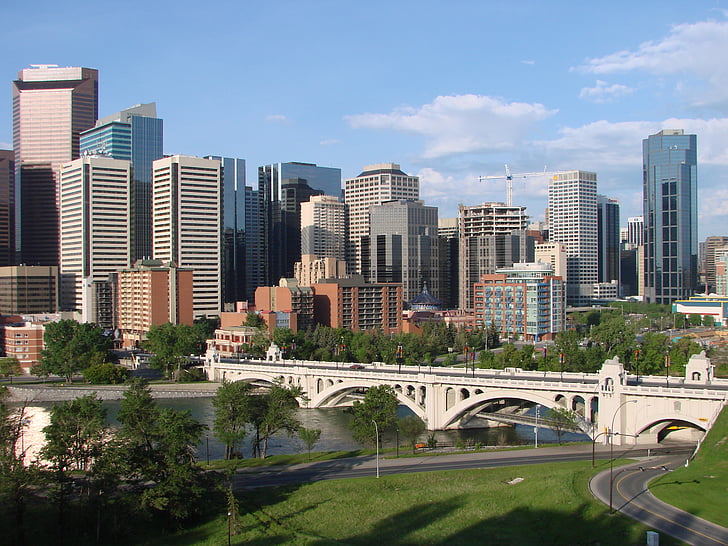Calgary, Kanāda, centrs, pilsētās, pilsēta, siluets, debesskrāpju
