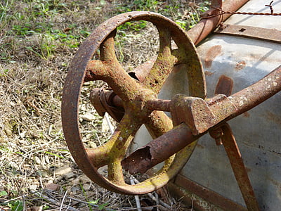 carretón, carretilla de mano, antiguo, Vintage, rueda, hierro, oxidado