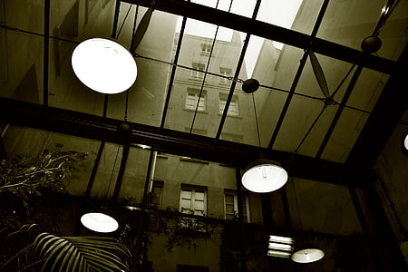 preto e branco, vidro, edifício, luz, arquitetura, janela, efeito