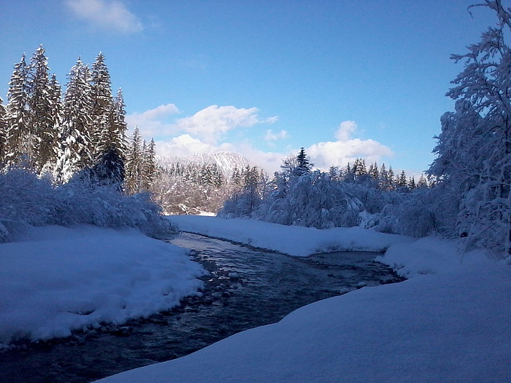 vintrig, Winter dream, Bach, snö, vatten som rinner, naturen, träd