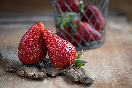 maasikad, punane, Frisch, küps, paari, kaks, kaks tk