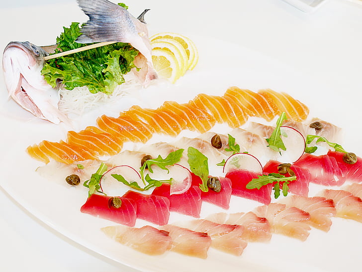 Chobotnica, losos, tuniak, čerstvé, plody mora, chutné, večera